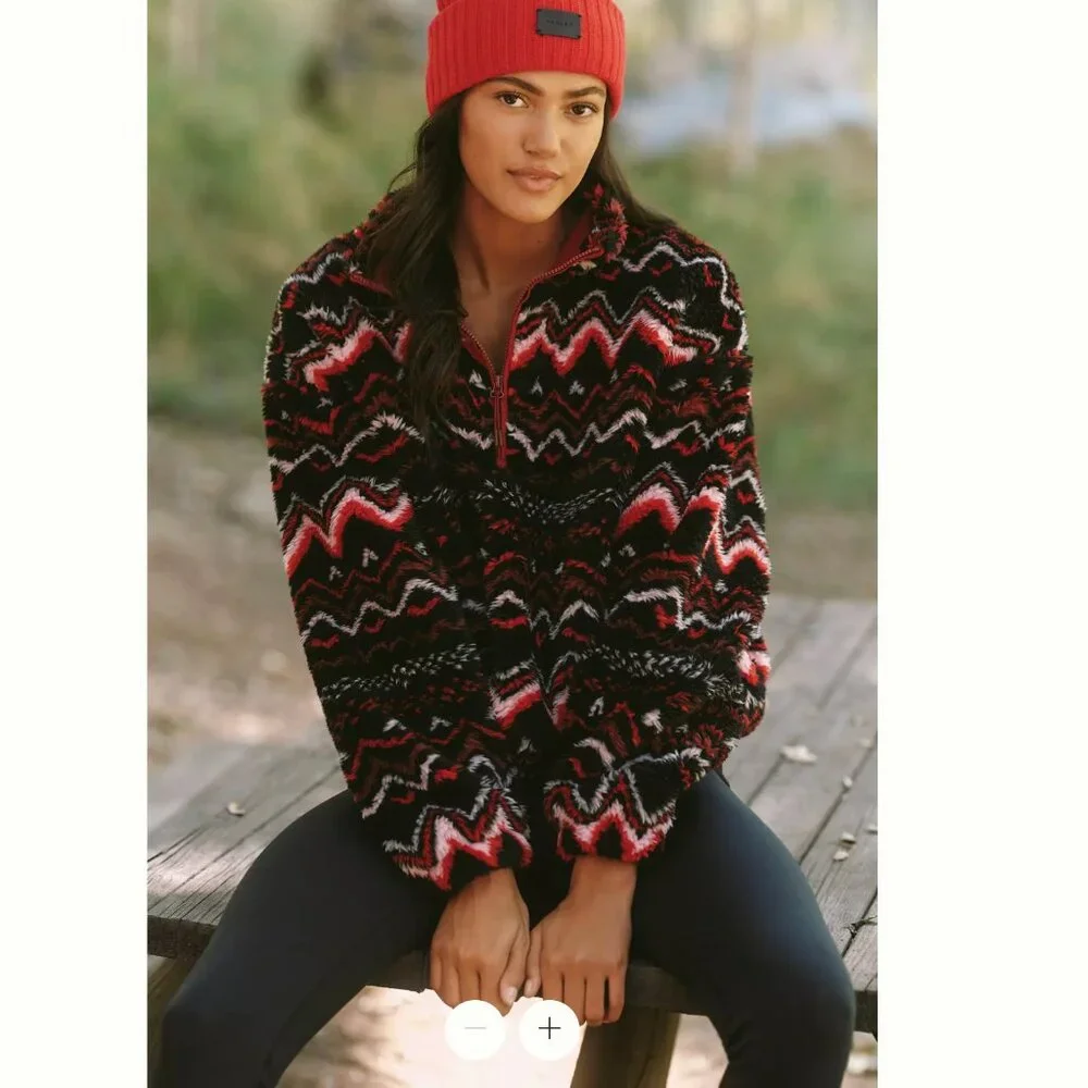 Anthropologie x Beach Riot Leona Slopes Sherpa Quarter-Zip Pullover Size M NWOT - Picture 1 of 15